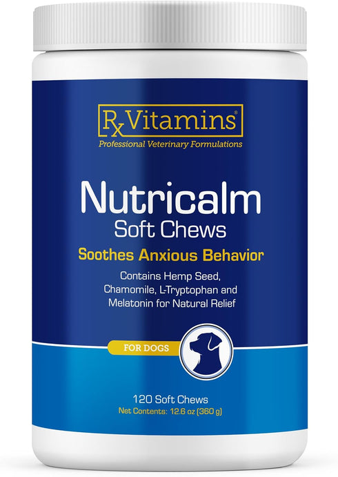 Rx Vitamins NutriCalm: Hemp Calming Chews for Dogs with Melatonin and Chamomile, 120 Capsules