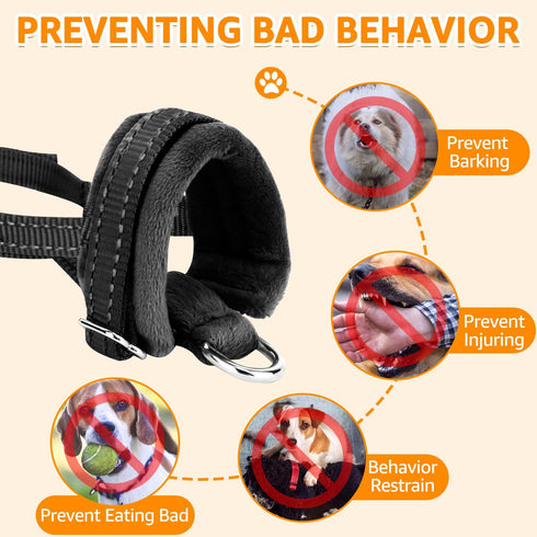 SlowTon Adjustable Soft Dog Muzzle, Padded Nylon Muzzle for Large Medium Dogs, Anti Chewing Barking Biting (Black, S)