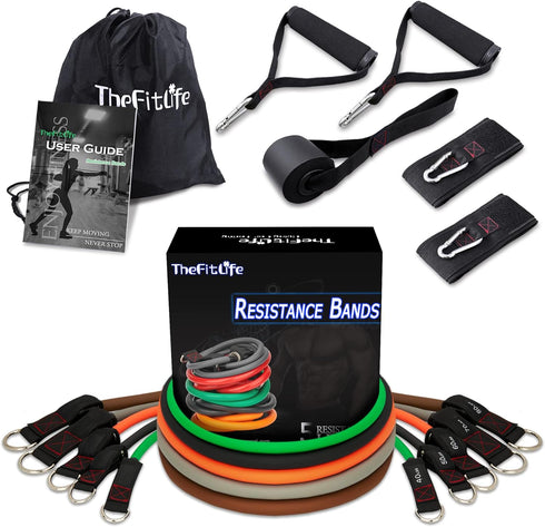 TheFitLife Exercise Resistance Bands with Handles - 5 Stackable Fitness Workout Bands up to 300 lbs