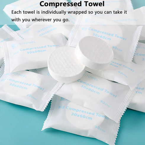 SNZ 10-Pack 23.6x11.8 Inch Disposable Compressed Towels for Travel - Extra Large, Ultra Soft & Absorbent Cotton