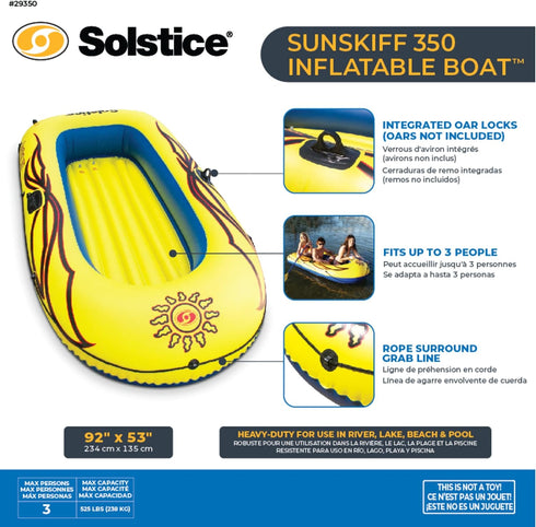 3 8 SOLSTICE Inflatable Boat Rafts Person for Adults & Kids Comes W/ Pole Oar Holders Cushioned Comfortable Base Grab