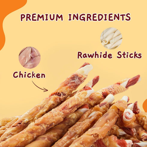 35-Count 5-Inch 1.10 lb Jungle Calling Dog Treats, Natural Chicken Wrapped Rawhide Sticks for Small Medium Dogs, Long