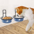 Cat Feeder, Wall Mounted, Raised Stainless Steel Bowls with Stand, Nonslip No Spill, 2 Packs (Blue)