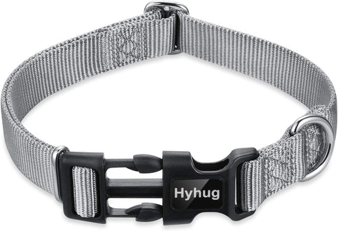 Hyhug Pets Tough Basic Regular Collar for Medium Dogs, Unique Design with Adjustment Triglide Slide (Sleet Gray)