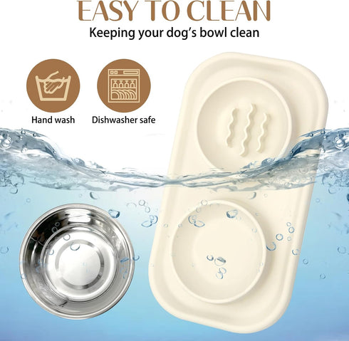 BNOSDM Stainless Steel Slow Feeder Dog Cat Bowls Set with Silicone Mat, Pet Feeder for Cats and Small Dogs