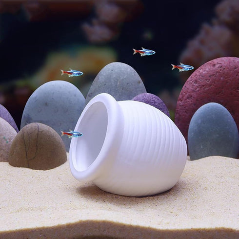 White Cute Ceramic Shrimp Shelter, Betta Fish Tank Decor Jar for Aquarium Landscape