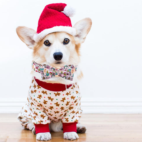 Elegant little tail Christmas Dog Collar, Gingerbread Man Print Holiday Bow Collar for Large Dogs