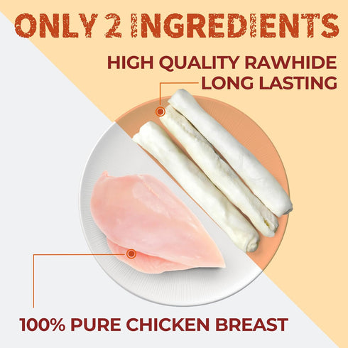 2 Packs 13" Just Try Large Size Chicken Wrapped Rawhide Dog Chew Sticks - Long Lasting Dog Chews, Dog Treats for Large
