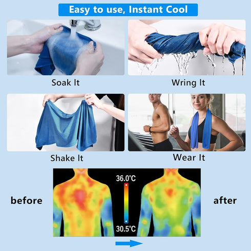 Sukeen Cooling Towel (40"x12"), Microfiber Soft Breathable Chilly Towel for Yoga, Golf, Gym, Camping, Running, Workout