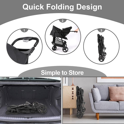 AESRAOU 3 Pet Stroller Foldable Cats/Dogs Stroller with Storage Basket and Cup Holder Wheels Dog Cat Carrier Strolling