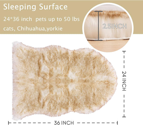 Faux Fur Dog Bed Rug, Plush and Fluffy Dog Mat, Luxury Soft Faux Sheepskin Cover, 24 by 36 inches