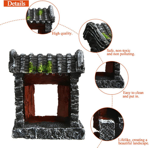 Saim Aquarium Decorations Classical Ancient Temple Ruins Ornament Chinese Old Building Decorations for Betta Fish Tank