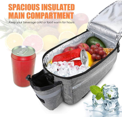 11.4 6.3 6.7in Lixada Bike Panniers Bike Trunk Bag Insulated Bag for Warm/Cool Items, Bicycle Rear Rack Storage Luggage
