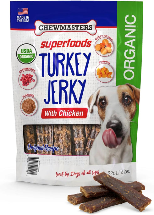 Chewmasters Organic Turkey Jerky with Chicken Dog Treat for All Life Stages