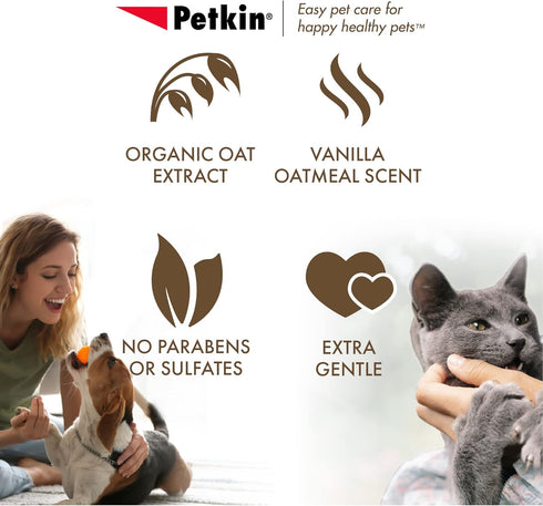 Petkin Mega PetWipes - 200 Oatmeal Wipes for Dogs and Cats, Use on Face, Paws, Ears, Body, Ideal for Home or Travel