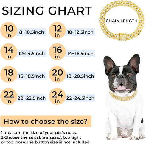 Gold Dog Chain Diamond Collar, Walking Metal Chain with Secure Buckle, Jewelry Accessories for Small Medium Large Dogs