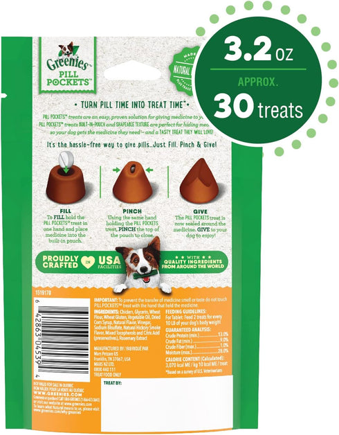 Greenies Pill Pockets for Dogs Tablet Size Natural Soft Dog Treats, Chicken Flavor, 3.2 oz. Pack (30 Treats)