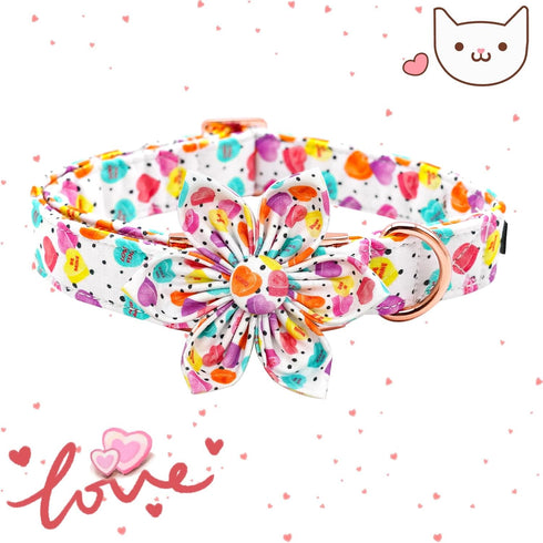 Elegant little tail Valentine's Day Dog Collar with Flower, Adjustable Heart Dog Collar for X-Small Dogs