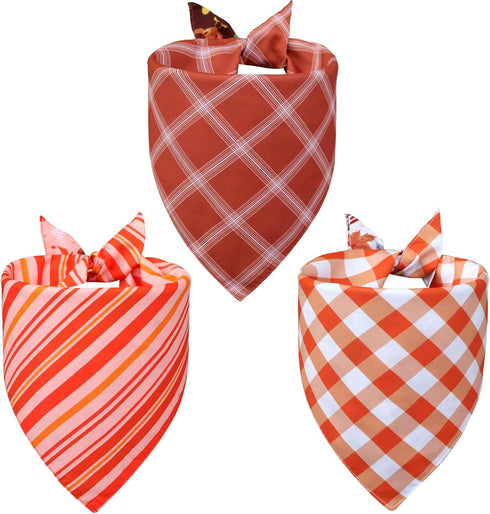 Agroon 3PCS, 6 Thanksgiving Dog Bandanas XLarge Pattern Fall Scarf for Boy and Girl, Pumpkin Leaves Rugby Triangle
