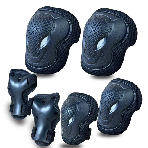 GEQID Kids Protective Gear Set, Knee Pads, Elbow Pads, Wrist Pad for Roller Skating, Boys Youth 5-12 Years Old (Black)