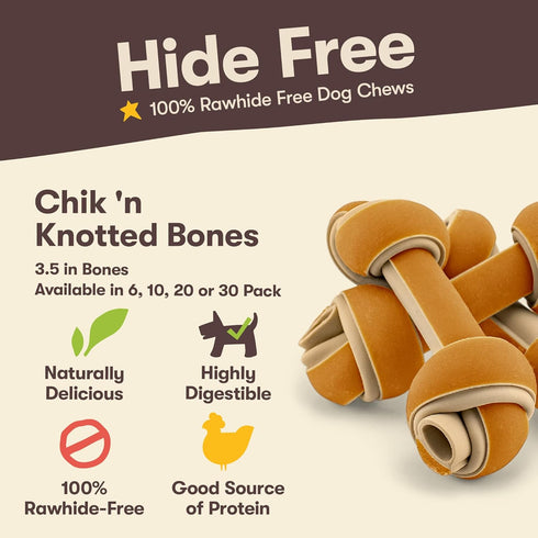Pet 'n Shape Hide Free Chik 'n Knot Bones, 10 Count 15.5 oz - Rawhide Free Dog Treats for All Life Stages