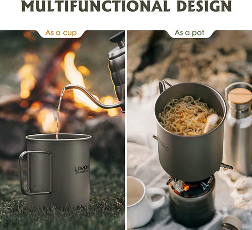LIXADA Lightweight Titanium Pot, Camping Pot with Portable Foldable Handles for Outdoor Use