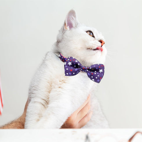4th of July Cat Bow Tie Collar with Bell - Patriotic USA Flag Collars for Male and Female Cats