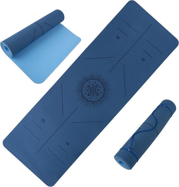 Non-Slip Yoga Mat with Alignment Marks, Lightweight Exercise Mat with Carry Strap for Home Workout or Travel