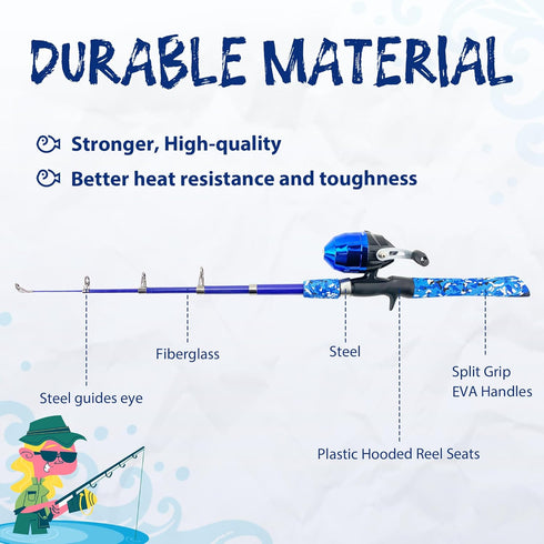 Kids Fishing Pole, Portable Telescopic Fishing Rod and Reel Combo Kit with Tackle Box, Best for Youth