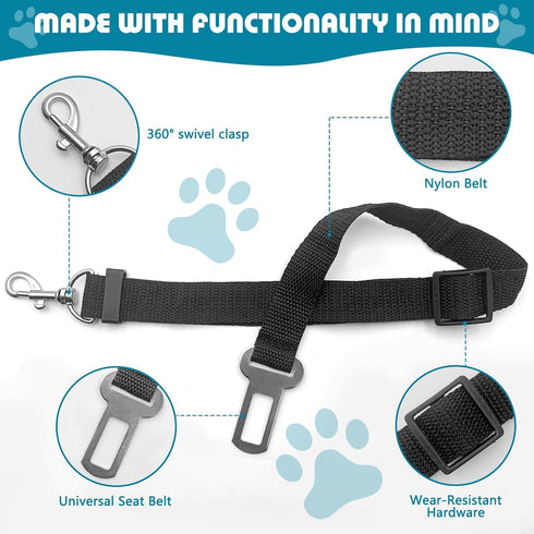 TYTDOUTER 2 Pack Adjustable Dog Seat Belt for Car, Pet Safety Belts for Vehicles, Heavy-Duty Nylon Puppy Harness