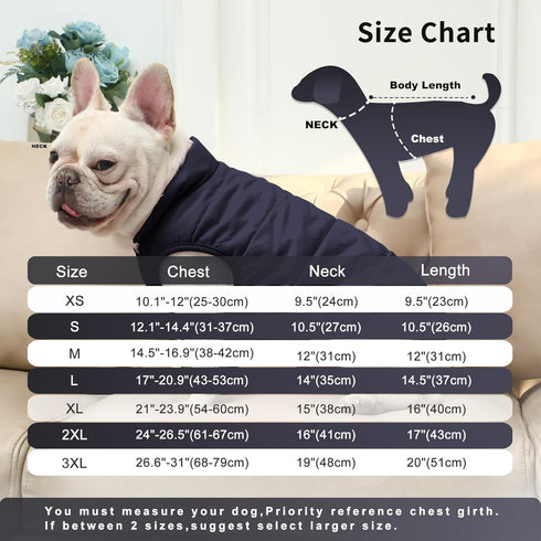 2 Layers Fleece Lined Warm Dog Jacket for Puppy Winter Cold Weather, Soft Windproof Small Dog Coat, Blue M