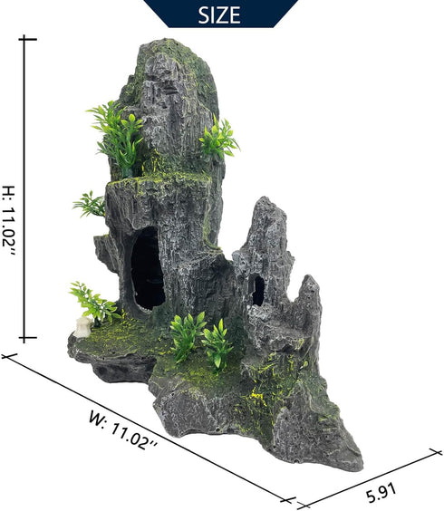 Extra Large Aquarium Decoration - Tall Rock Thematic Ornaments, Mountain View Stone, Tree House Cave Fish Tank Decor