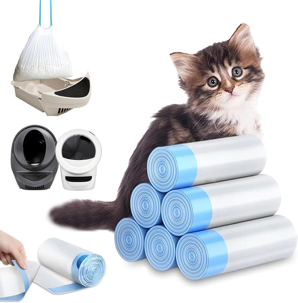 XUEPETT 120 Pack Cat Litter Bags with Drawstring, Compatible with Litter-Robot 3/4