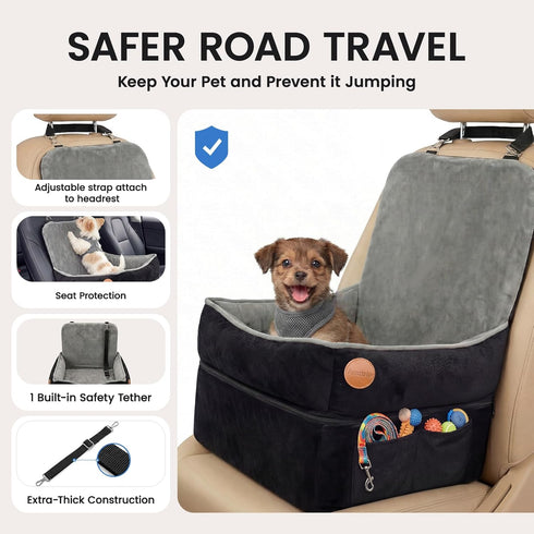 Amztrip Elevated Dog Cat Car Safety Seat - Waterproof,Black