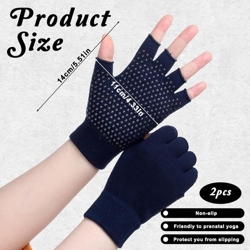 Xelsluthe 2 Pairs Yoga Gloves, Yoga Hand Grips Non Slip Fingerless for Women and Men, Silicone Grip Pilates Gym Workout