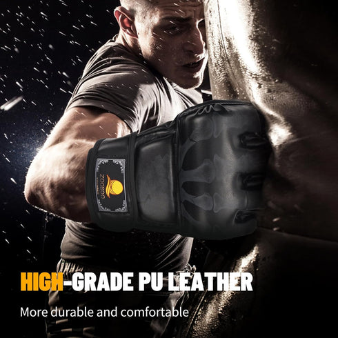 ZooBoo MMA Gloves, Half-Finger Boxing Mitts with Adjustable Wrist Band for Sanda Sparring Punching Bag Training
