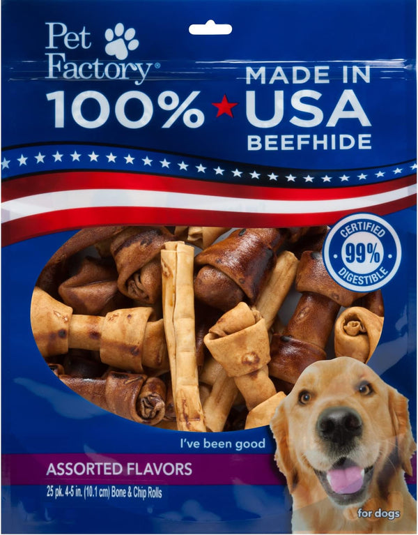 Pet Factory 100% Made in USA Beefhide 4-6" Assorted (Bones & Chip