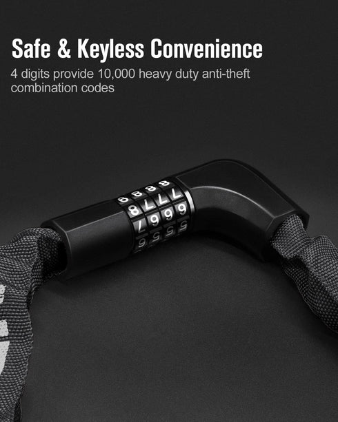 NDakter Bike Lock, Chain Lock with 2 Ways to Unlock, 4 Digit Combination Heavy Duty Anti-Theft Bicycle Lock