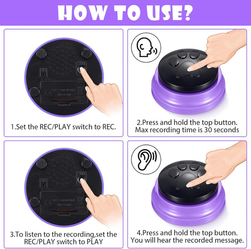 8 Pack Voice Recording Buttons for Dogs - Recordable Communication Buttons for Pet Training, 30 Second Recording