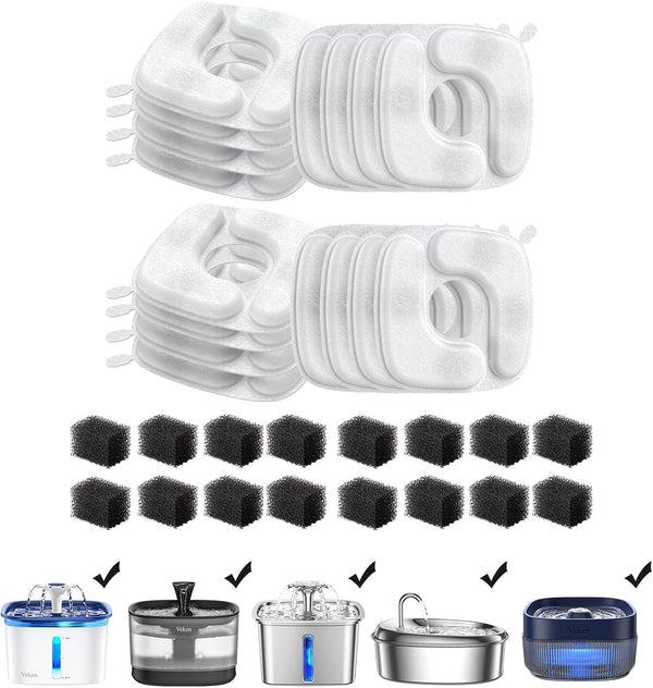 Veken Cat Water Fountain Filters, 16 Pack Replacement Filters & 16 Pack