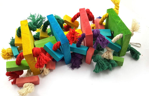 alfyng Bird Parrot Knots Block Tearing Chewing Toy, Multicolored Wooden Toy for Macaws, Cockatoos, African Grey