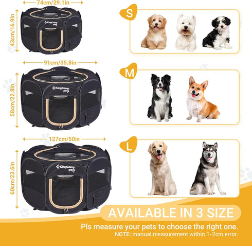 KingCamp Portable Puppy Playpen, Foldable Pet Playpen Dog Tent with Carrying Case, Indoor Outdoor, Removable Zipper