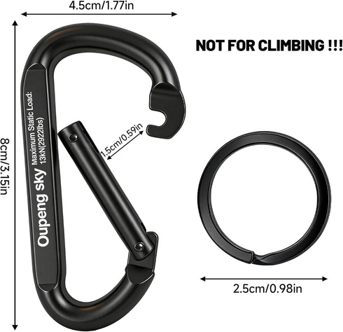 800lbs-13KN (2922 lbs) Hiking,Backpacking Carabiner Clip - Heavy Duty Carabiners Carabeaner D Ring Shape,Key Chain Clip