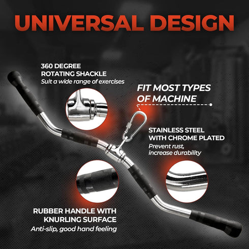 Yes4All Wide Grip Curl LAT Pull Down Bar Attachments, Rubber Handgrips for Cable Pulley System Machine