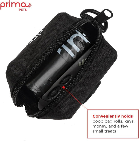 Dog Poop Bag Holder with Leash Attachment, Black - Includes 1 Roll of Poop Bags, Lightweight Fabric Dispenser