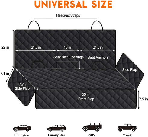 Yuntec Dog Car Seat Cover, Back Seat Cover for Dogs Pet Car Seat Protector Waterproof Bench Car Seat Cover, Non-Slip