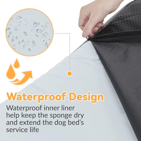 Large Waterproof Memory Foam Dog Bed, Orthopedic with Removable Bolsters & Washable Cover
