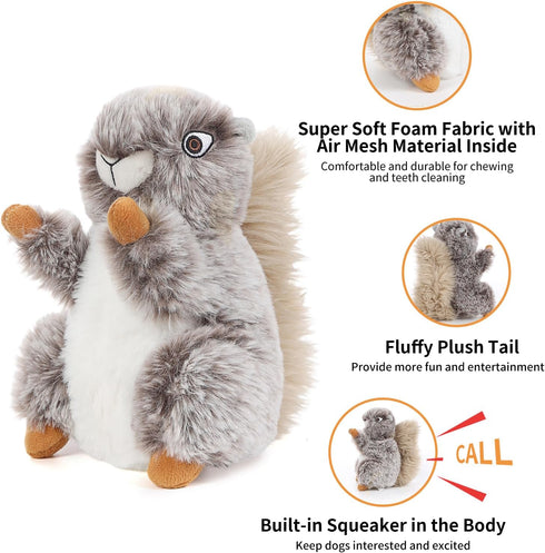 Dog Toys Plush Squirrel Dog Toy Stuffed Animals Chew Toy Soft Squeaky Dog Gift Toys for Small Medium Big Large Dogs Pet
