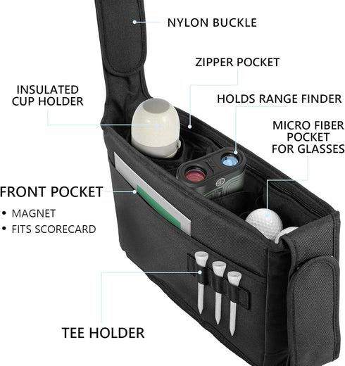 TUYUU Golf Push Cart Accessories, Organizer Storage Bag, Pouch Bag, Drink Holder for Push Cart, Golf Gift for Men