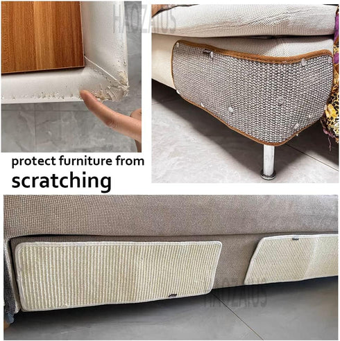 Heavy Duty Natural Sisal Cat Scratching Pad, Easy Installation Couch Protector with Pins (Beige-Long)